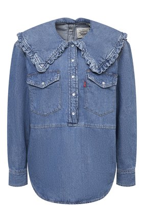 Женская джинсовая блузка ganni x levi's GANNI синего цвета, арт. F6088 | Фото 1 (Рукава: Длинные; Длина (для топов): Стандартные; Материал внешний: Хлопок, Деним; Кросс-КТ: Деним; Женское Кросс-КТ: Блуза-одежда; Стили: Спорт-шик; Принт: Без принта; Региональные ограничения белый список (Axapta Mercury): RU)
