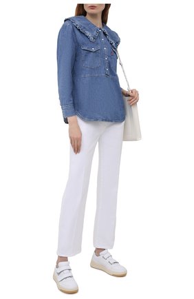 Женская джинсовая блузка ganni x levi's GANNI синего цвета по цене 33900 руб., арт. F6088 | Фото 2 Женская джинсовая блузка ganni x levi's GANNI синего цвета, арт. F6088 | Фото 2 (Рукава: Длинные; Длина (для топов): Стандартные; Материал внешний: Хлопок, Деним; Кросс-КТ: Деним; Женское Кросс-КТ: Блуза-одежда; Стили: Спорт-шик; Принт: Без принта; Региональные ограничения белый список (Axapta Mercury): RU)