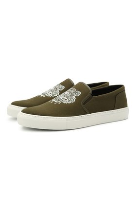 Мужские текстильные слипоны KENZO хаки цвета по цене 14400 руб., арт. FB55SN100F70 | Фото 1 Мужские текстильные слипоны KENZO хаки цвета, арт. FB55SN100F70 | Фото 1