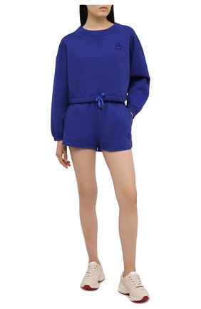 Женские хлопковые шорты ISABEL MARANT синего цвета, арт. SH0404-21E006W/MIFIKIA | Фото 2 (Материал внешний: Хлопок; Длина Ж (юбки, платья, шорты): Мини; Женское Кросс-КТ: Шорты-одежда; Стили: Спорт-шик; Региональные ограничения белый список (Axapta Mercury): RU)