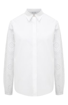 Женская хлопковая рубашка LORO PIANA белого цвета, арт. FAL5911 | Фото 1 (Длина (для топов): Стандартные; Материал внешний: Хлопок; Рукава: Длинные; Стили: Бохо; Женское Кросс-КТ: Рубашка-одежда; Принт: Без принта; Региональные ограничения белый список (Axapta Mercury): RU)
