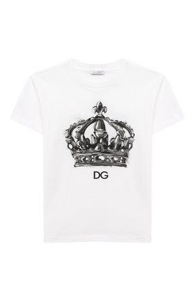 Детская хлопковая футболка DOLCE & GABBANA белого цвета по цене 15950 руб., арт. L4JTBL/G7XPA/8-14 | Фото 1 Детская хлопковая футболка DOLCE & GABBANA белого цвета, арт. L4JTBL/G7XPA/8-14 | Фото 1