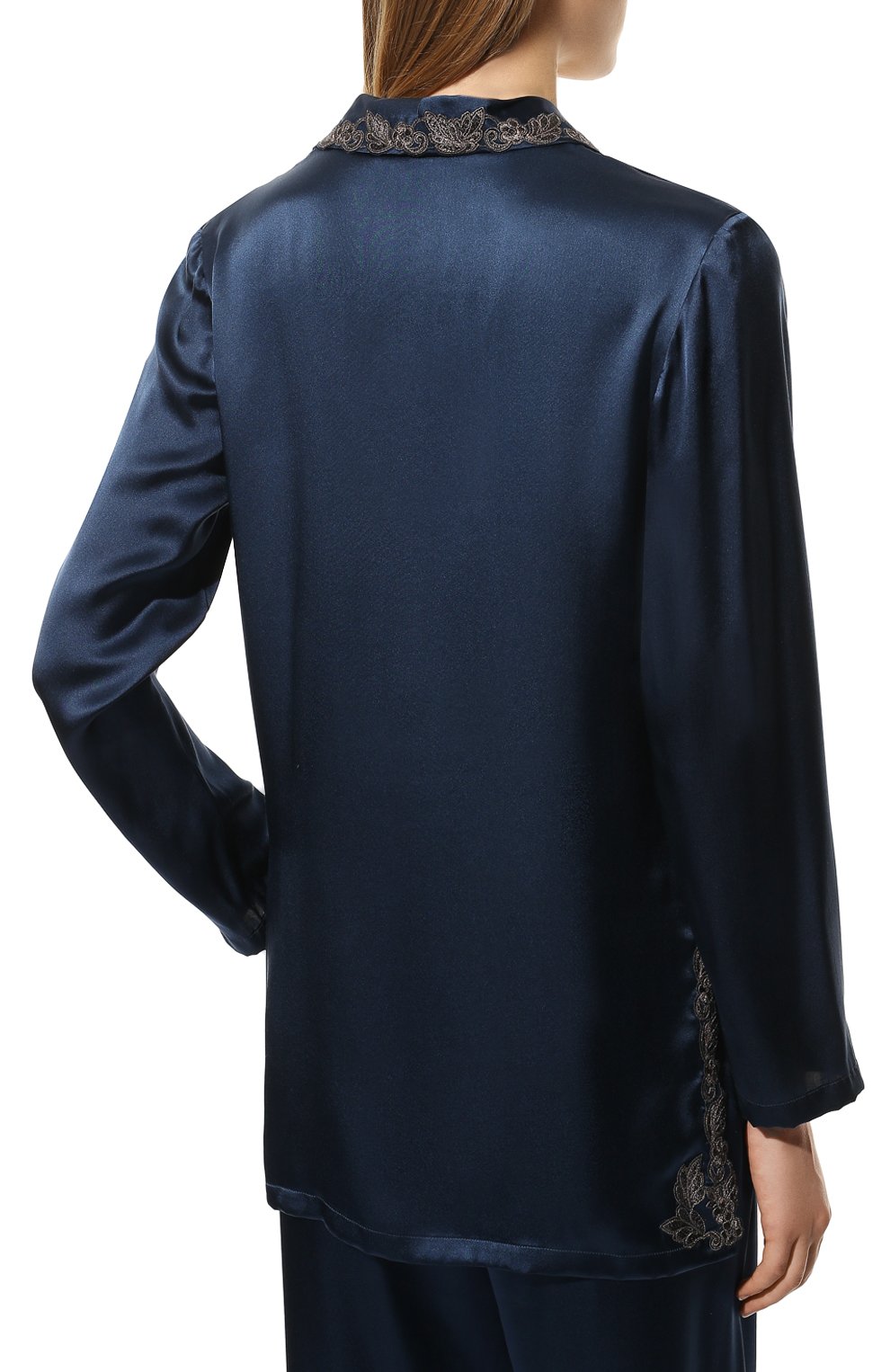 Женская шелковая пижама LA PERLA темно-синего цвета, арт. 0051240 | Фото 4 (Материал внешний: Шелк)