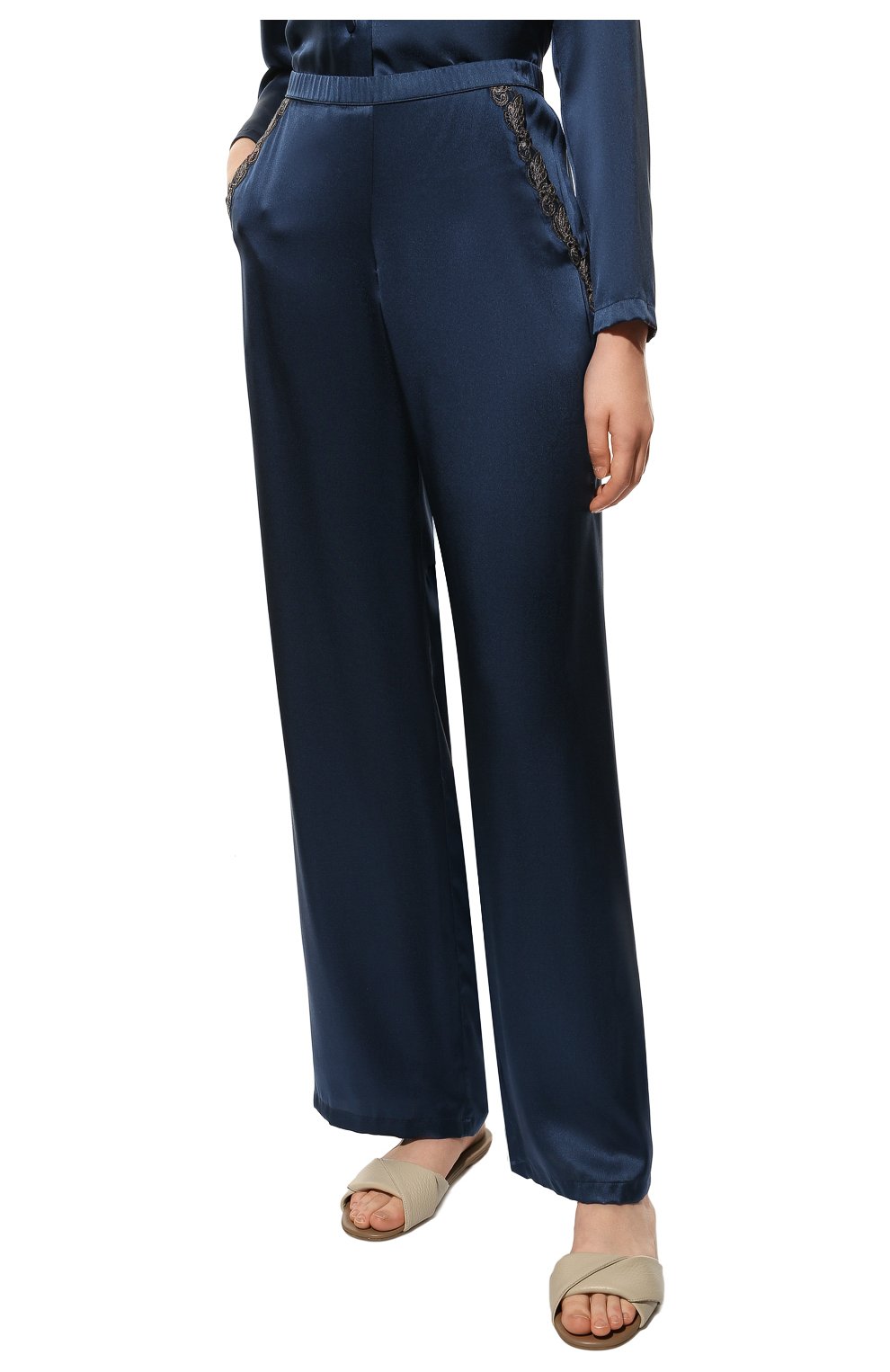 Женская шелковая пижама LA PERLA темно-синего цвета, арт. 0051240 | Фото 5 (Материал внешний: Шелк)