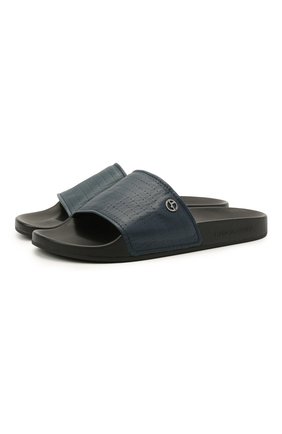 Мужские кожаные шлепанцы GIORGIO ARMANI синего цвета по цене 30950 руб., арт. X2P069/XD225 | Фото 1 Мужские кожаные шлепанцы GIORGIO ARMANI синего цвета, арт. X2P069/XD225 | Фото 1