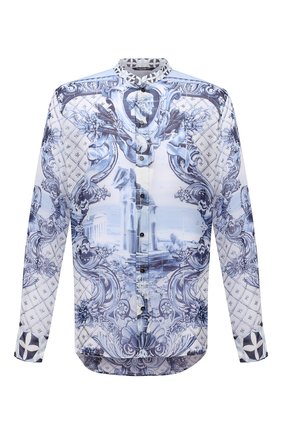 Мужская шелковая рубашка DOLCE & GABBANA голубого цвета по цене 109500 руб., арт. G5HR1T/FI1VQ | Фото 1 Мужская шелковая рубашка DOLCE & GABBANA голубого цвета, арт. G5HR1T/FI1VQ | Фото 1 (Длина (для топов): Стандартные; Материал внешний: Шелк; Рукава: Длинные; Случай: Повседневный; Принт: С принтом; Рубашки М: Classic Fit; Манжеты: На пуговицах; Воротник: Мандарин; Стили: Бохо)