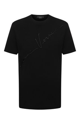 Мужская хлопковая футболка VERSACE черного цвета, арт. A89308/A228806 | Фото 1 (Рукава: Короткие; Материал внешний: Хлопок; Длина (для топов): Стандартные; Принт: С принтом; Стили: Кэжуэл)