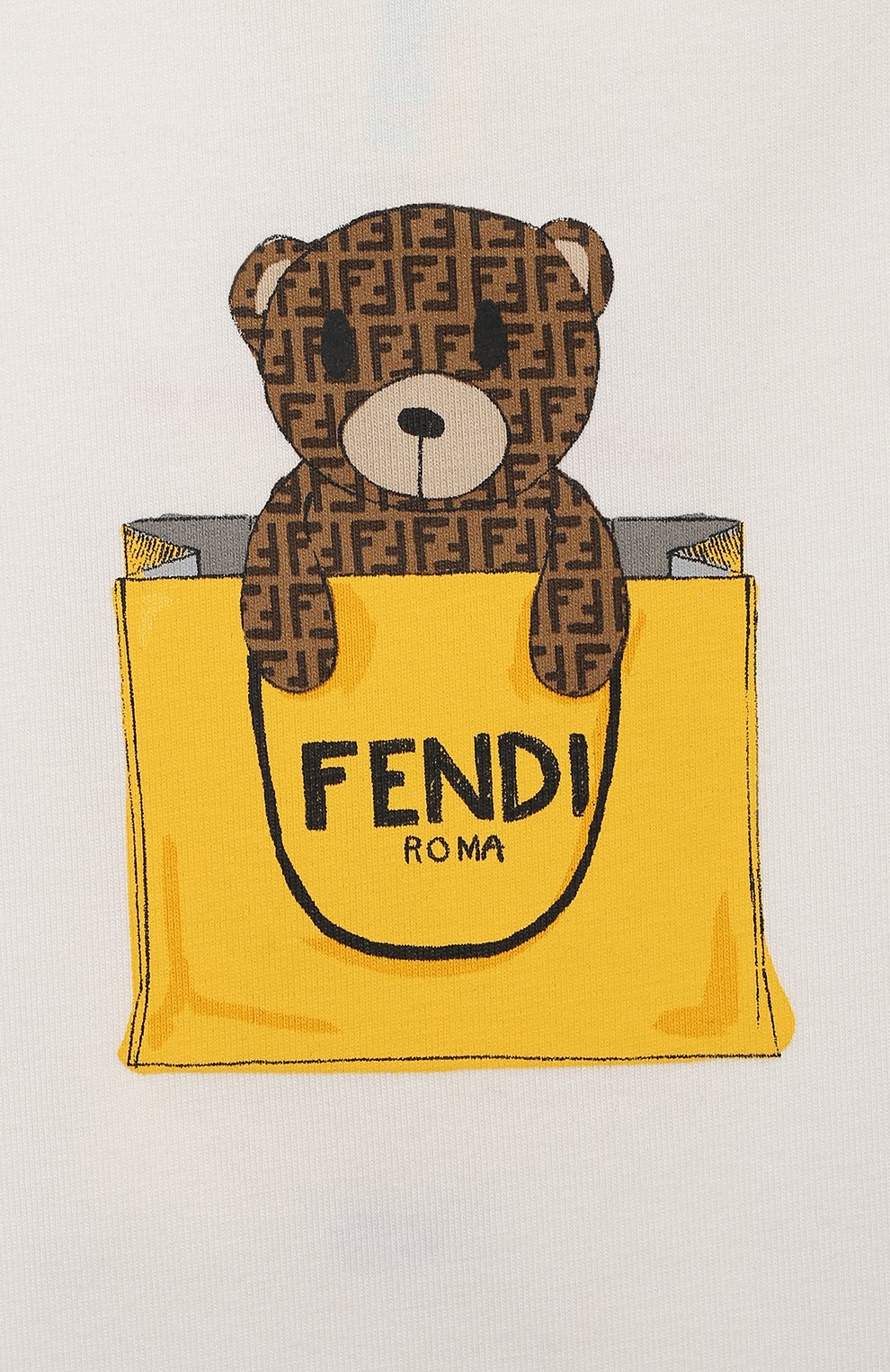Детский хлопковая футболка FENDI белого цвета по цене 11850 руб., арт. BUI016/ST8/12M-24M | Фото 3 Детский хлопковая футболка FENDI белого цвета, арт. BUI016/ST8/12M-24M | Фото 3