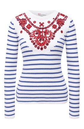 Женский хлопковый пуловер REDVALENTINO голубого цвета по цене 47150 руб., арт. VR0KC08F/5U4 | Фото 1 Женский хлопковый пуловер REDVALENTINO голубого цвета, арт. VR0KC08F/5U4 | Фото 1