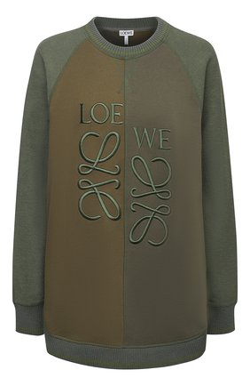 Женский свитшот из хлопка и шерсти LOEWE зеленого цвета по цене 61500 руб., арт. S540Y24J01 | Фото 1 Женский свитшот из хлопка и шерсти LOEWE зеленого цвета, арт. S540Y24J01 | Фото 1 (Длина (для топов): Удлиненные; Материал внешний: Хлопок; Рукава: Длинные; Стили: Спорт-шик; Женское Кросс-КТ: Свитшот-одежда)
