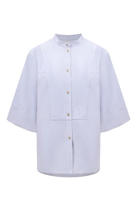 Женская замшевая рубашка LOEWE голубого цвета, арт. S540Y20X06 | Фото 1 (Рукава: 3/4; Длина (для топов): Стандартные; Стили: Кэжуэл; Женское Кросс-КТ: Рубашка-одежда; Принт: Без принта; Материал внешний: Натуральная кожа, Замша; Региональные ограничения белый список (Axapta Mercury): RU)