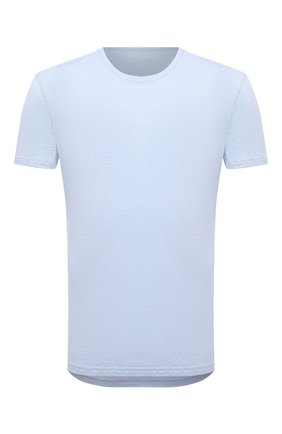 Мужская льняная футболка DEREK ROSE голубого цвета, арт. 3163-J0RD002 | Фото 1 (Кросс-КТ: домашняя одежда; Рукава: Короткие; Длина (для топов): Стандартные; Мужское Кросс-КТ: Футболка-белье; Материал внешний: Лен)