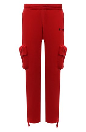 Мужские хлопковые брюки-карго OFF-WHITE красного цвета, арт. 0MCH036S21FLE002 | Фото 1 (Длина (брюки, джинсы): Стандартные; Материал внешний: Хлопок; Силуэт М (брюки): Карго; Случай: Повседневный; Стили: Гранж)