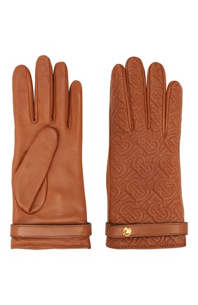 Женские кожаные перчатки BURBERRY коричневого цвета, арт. 8024984 | Фото 2 (Материал: Натуральная кожа)