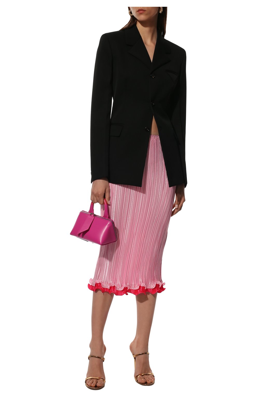 Женская плиссированная юбка VERSACE светло-розового цвета, арт. A89195/1F00732 | Фото 2 (Женское Кросс-КТ: юбка-плиссе, Юбка-одежда; Материал внешний: Синтетический материал; Региональные ограничения белый список (Axapta Mercury): RU; Длина Ж (юбки, платья, шорты): Миди; Стили: Романтичный)