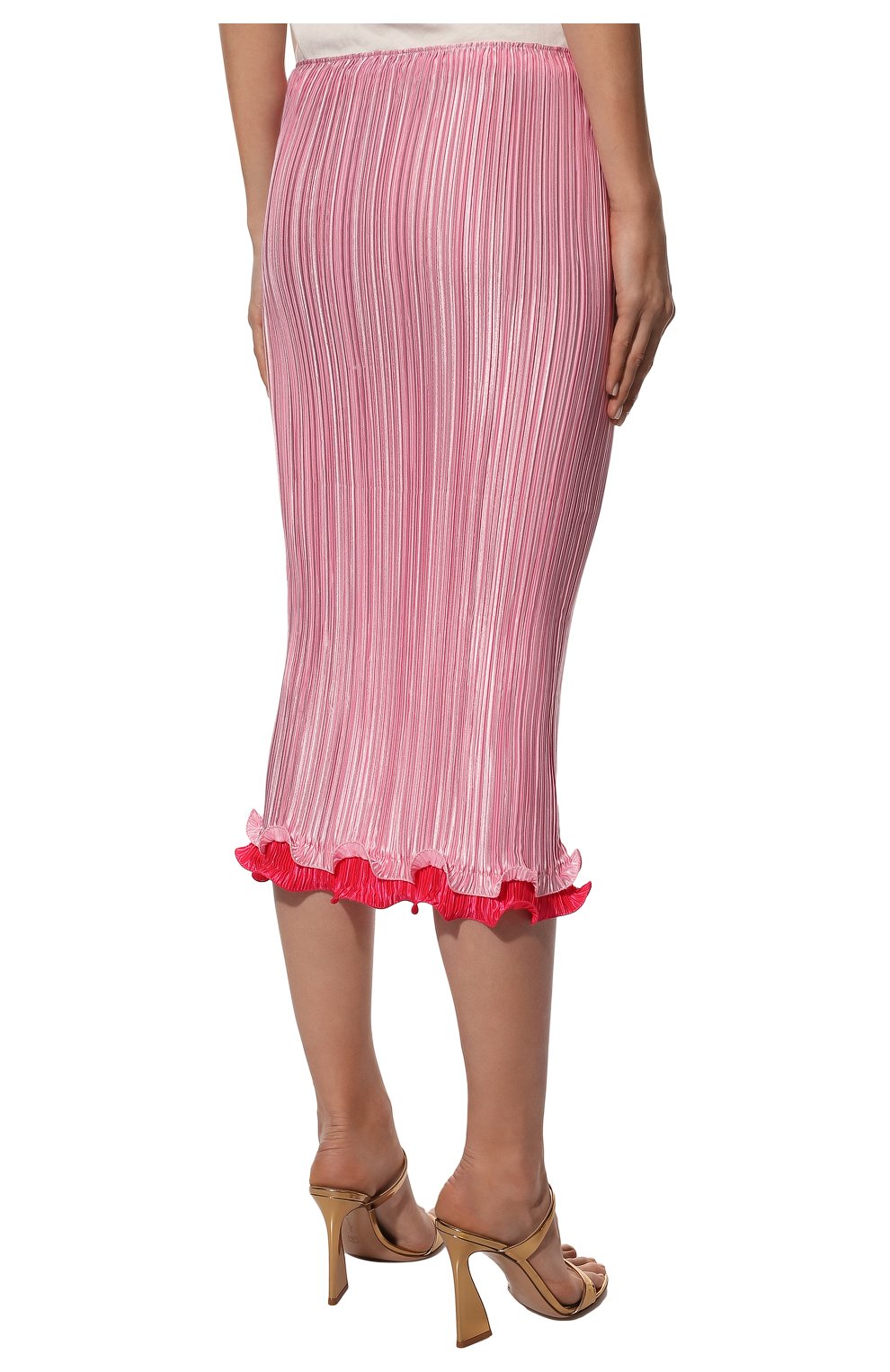 Женская плиссированная юбка VERSACE светло-розового цвета, арт. A89195/1F00732 | Фото 4 (Женское Кросс-КТ: юбка-плиссе, Юбка-одежда; Материал внешний: Синтетический материал; Региональные ограничения белый список (Axapta Mercury): RU; Длина Ж (юбки, платья, шорты): Миди; Стили: Романтичный)