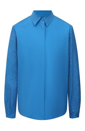 Женская хлопковая рубашка LORO PIANA синего цвета, арт. FAL5911 | Фото 1 (Принт: Без принта; Материал внешний: Хлопок; Рукава: Длинные; Длина (для топов): Стандартные; Женское Кросс-КТ: Рубашка-одежда; Стили: Кэжуэл; Региональные ограничения белый список (Axapta Mercury): RU)
