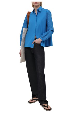 Женская хлопковая рубашка LORO PIANA синего цвета, арт. FAL5911 | Фото 2 (Принт: Без принта; Материал внешний: Хлопок; Рукава: Длинные; Длина (для топов): Стандартные; Женское Кросс-КТ: Рубашка-одежда; Стили: Кэжуэл; Региональные ограничения белый список (Axapta Mercury): RU)