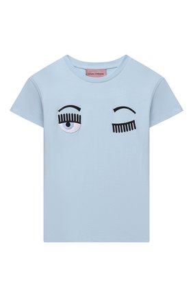 Детская хлопковая футболка CHIARA FERRAGNI голубого цвета по цене 8575 руб., арт. 20PE-CFKT005 | Фото 1 Детская хлопковая футболка CHIARA FERRAGNI голубого цвета, арт. 20PE-CFKT005 | Фото 1