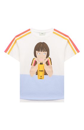 Детская хлопковая футболка FENDI белого цвета по цене 19950 руб., арт. JFI221/7AJ/8A-12+ | Фото 1 Детская хлопковая футболка FENDI белого цвета, арт. JFI221/7AJ/8A-12+ | Фото 1