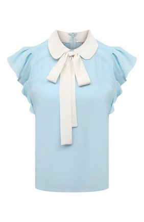 Женский шелковый топ REDVALENTINO голубого цвета по цене 36800 руб., арт. VR0AEC75/48P | Фото 1 Женский шелковый топ REDVALENTINO голубого цвета, арт. VR0AEC75/48P | Фото 1