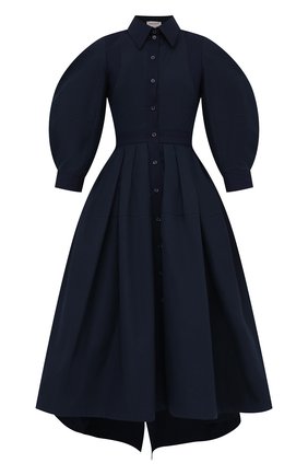 Женское хлопковое платье ALEXANDER MCQUEEN темно-синего цвета по цене 207000 руб., арт. 657348/QAAAY | Фото 1 Женское хлопковое платье ALEXANDER MCQUEEN темно-синего цвета, арт. 657348/QAAAY | Фото 1 (Длина Ж (юбки, платья, шорты): Миди; Материал внешний: Хлопок; Женское Кросс-КТ: платье-рубашка, Платье-одежда; Случай: Повседневный, Формальный; Рукава: 3/4; Стили: Гламурный; Региональные ограничения белый список (Axapta Mercury): RU)