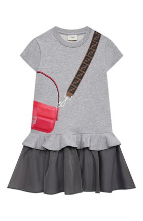 Детское хлопковое платье FENDI светло-серого цвета по цене 43950 руб., арт. JFB382/AEY0/3A-6A | Фото 1 Детское хлопковое платье FENDI светло-серого цвета, арт. JFB382/AEY0/3A-6A | Фото 1