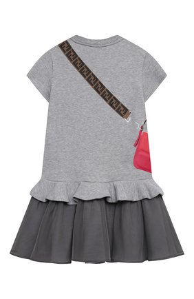 Детское хлопковое платье FENDI светло-серого цвета по цене 43950 руб., арт. JFB382/AEY0/3A-6A | Фото 2 Детское хлопковое платье FENDI светло-серого цвета, арт. JFB382/AEY0/3A-6A | Фото 2