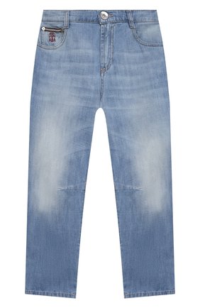 Детские джинсы BRUNELLO CUCINELLI голубого цвета, арт. BE645D300A | Фото 1 (Материал внешний: Хлопок; Детали: Потертости; Ростовка одежда: 4 года | 104 см, 6 лет | 116 см)