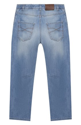 Детские джинсы BRUNELLO CUCINELLI голубого цвета, арт. BE645D300A | Фото 2 (Материал внешний: Хлопок; Детали: Потертости; Ростовка одежда: 4 года | 104 см, 6 лет | 116 см)