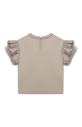 Детский хлопковый топ BRUNELLO CUCINELLI коричневого цвета по цене 18750 руб., арт. B0A45T016A | Фото 2 Детский хлопковый топ BRUNELLO CUCINELLI коричневого цвета, арт. B0A45T016A | Фото 2 (Материал внешний: Хлопок; Рукава: Короткие; Девочки Кросс-КТ: топ-одежда; Ростовка одежда: 4 года | 104 см, 6 лет | 116 см)