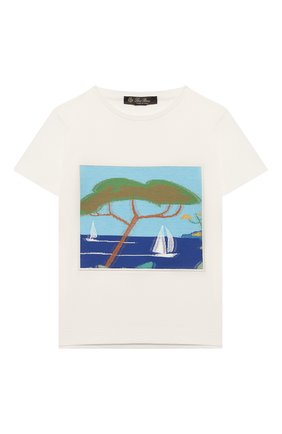 Детская хлопковая футболка LORO PIANA белого цвета по цене 26200 руб., арт. FAL5119 | Фото 1 Детская хлопковая футболка LORO PIANA белого цвета, арт. FAL5119 | Фото 1