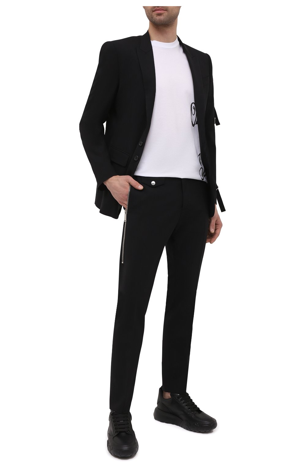 Мужские шерстяные брюки DSQUARED2 черного цвета, арт. S71KB0354/S40320 | Фото 2 (Материал внешний: Шерсть; Длина (брюки, джинсы): Стандартные; Случай: Повседневный; Стили: Гранж)