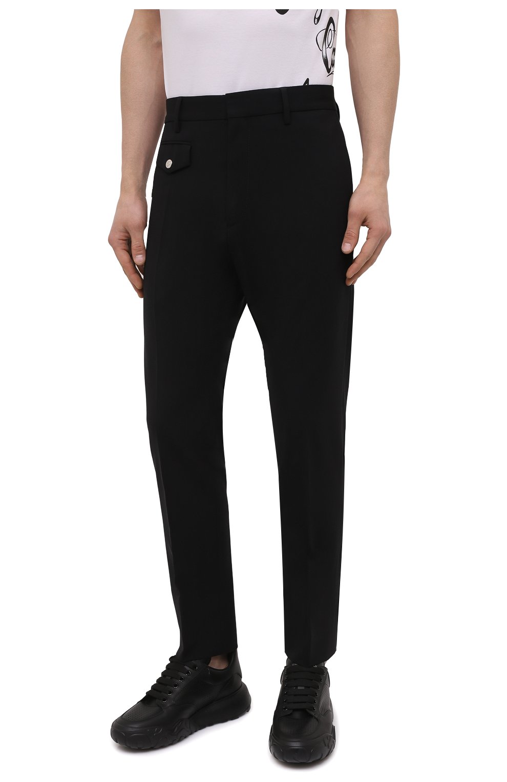 Мужские шерстяные брюки DSQUARED2 черного цвета, арт. S71KB0354/S40320 | Фото 3 (Материал внешний: Шерсть; Длина (брюки, джинсы): Стандартные; Случай: Повседневный; Стили: Гранж)
