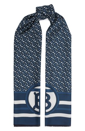 Женский шелковый шарф BURBERRY темно-синего цвета, арт. 8039620 | Фото 1 (Материал: Шелк, Текстиль; Принт: С принтом)