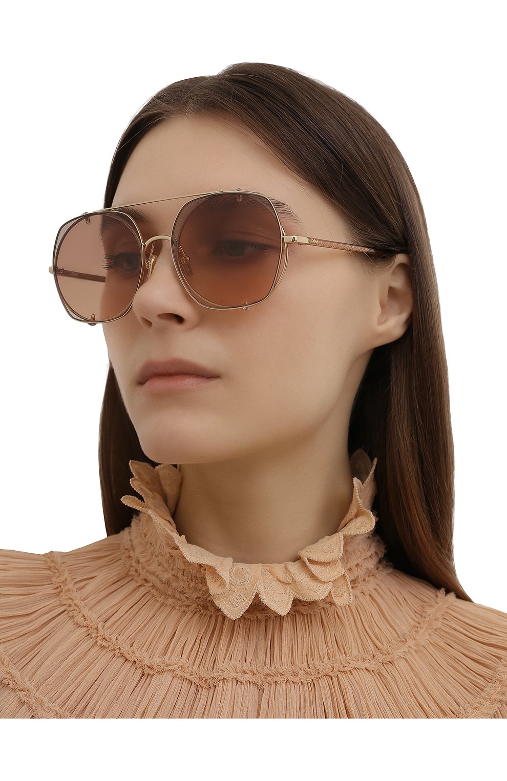 Женские солнцезащитные очки CHLOÉ коричневого цвета, арт. CH0042S | Фото 2 (Тип очков: С/з; Очки форма: Круглы е)