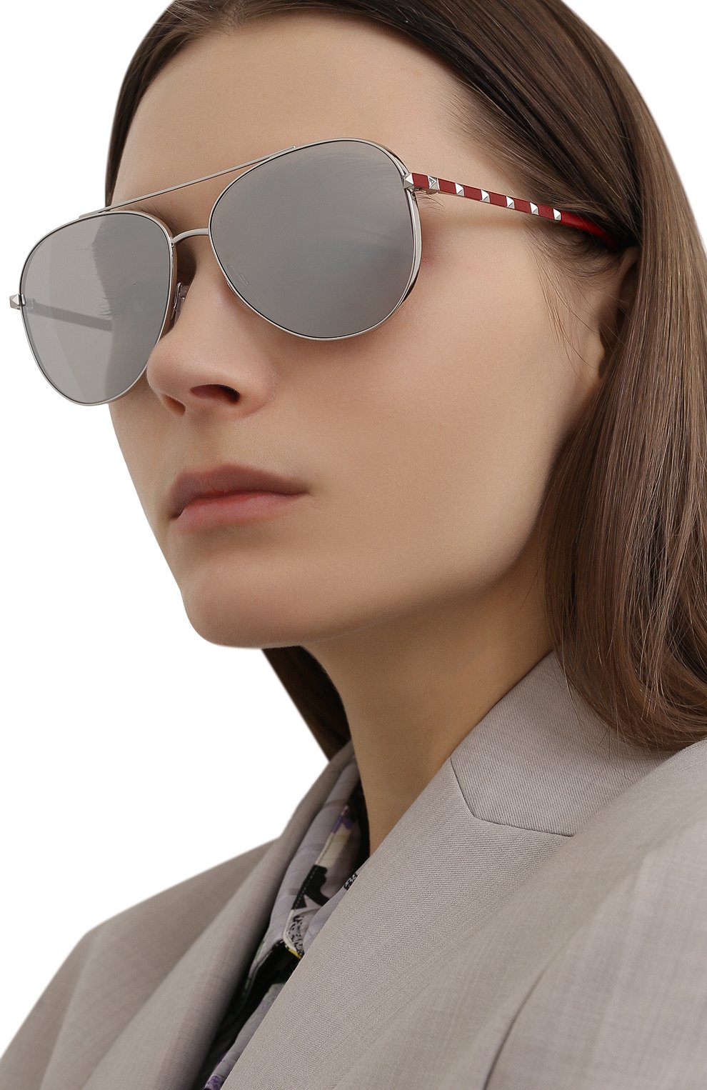 Женские солнцезащитные очки VALENTINO серебряного цвета, арт. 2047-30066G | Фото 2 (Региональные ограничения белый список (Axapta Mercury): RU; Тип очков: С/з; Очки форма: Авиаторы)