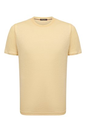 Мужская льняная футболка LORO PIANA желтого цвета, арт. FAL5748 | Фото 1 (Материал внешний: Лен; Длина (для топов): Стандартные; Рукава: Короткие; Стили: Кэжуэл; Принт: Без принта)