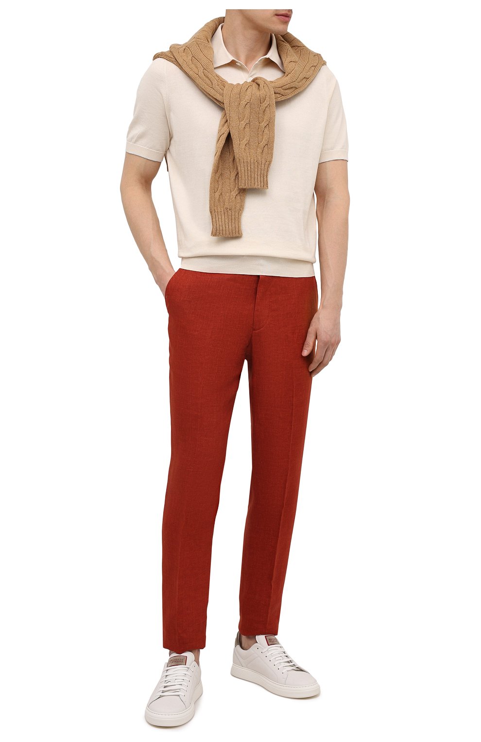 Мужские льняные брюки LORO PIANA красного цвета, арт. FAI6395 | Фото 2 (Длина (брюки, джинсы): Стандартные; Случай: Повседневный; Материал внешний: Лен; Стили: Кэжуэл)