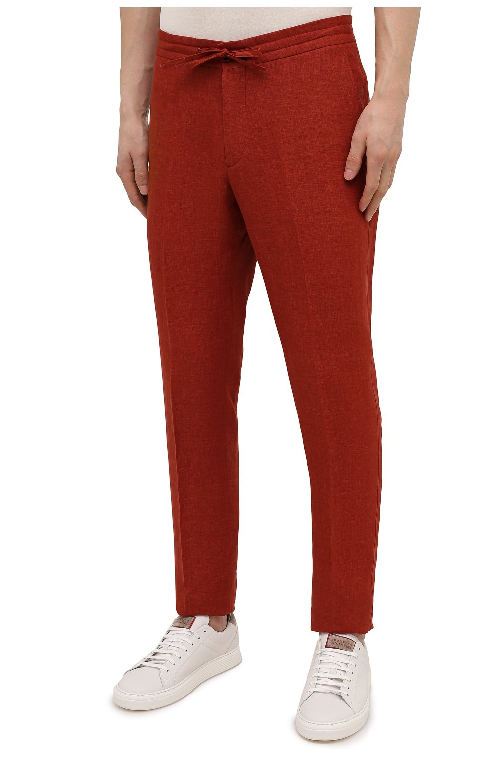 Мужские льняные брюки LORO PIANA красного цвета, арт. FAI6395 | Фото 3 (Длина (брюки, джинсы): Стандартные; Случай: Повседневный; Материал внешний: Лен; Стили: Кэжуэл)