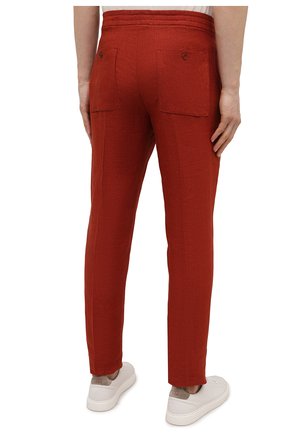 Мужские льняные брюки LORO PIANA красного цвета, арт. FAI6395 | Фото 4 (Длина (брюки, джинсы): Стандартные; Случай: Повседневный; Материал внешний: Лен; Стили: Кэжуэл)