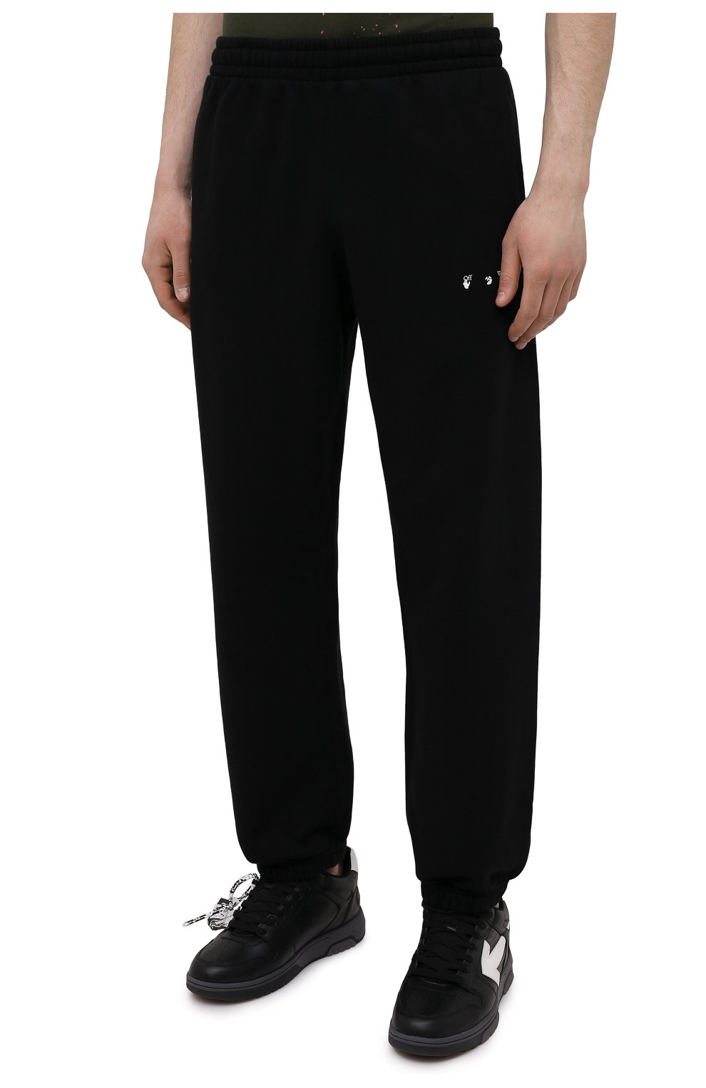 Мужские хлопковые джоггеры OFF-WHITE черного цвета, арт. 0MCH029S21FLE004 | Фото 3 (Длина (брюки, джинсы): Стандартные; Материал внешний: Хлопок; Стили: Спорт-шик; Силуэт М (брюки): Джоггеры)