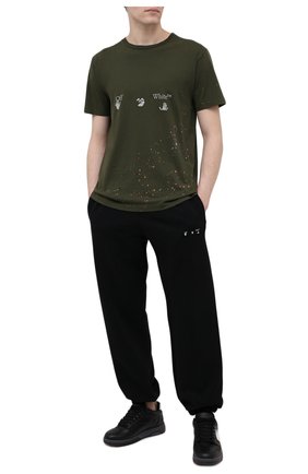 Мужская хлопковая футболка OFF-WHITE хаки цвета по цене 36800 руб., арт. 0MAA027S21JER002 | Фото 2 Мужская хлопковая футболка OFF-WHITE хаки цвета, арт. 0MAA027S21JER002 | Фото 2