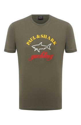 Мужская хлопковая футболка PAUL&SHARK хаки цвета по цене 12150 руб., арт. C0P1006/C00 | Фото 1 Мужская хлопковая футболка PAUL&SHARK хаки цвета, арт. C0P1006/C00 | Фото 1