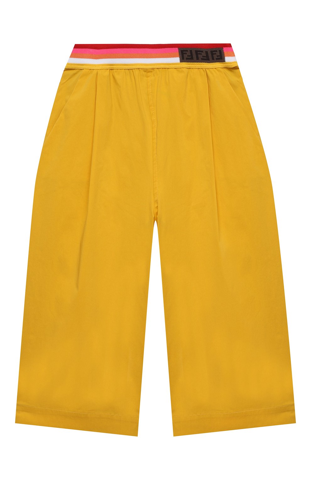 Детские хлопковые брюки FENDI желтого цвета, арт. JFF225/AAC3/3A-6A | Фото 1 (Девочки Кросс-КТ: Брюки-одежда; Случай: Повседневный; Региональные ограничения белый список (Axapta Mercury): RU; Материал внешний: Хлопок; Ростовка одежда: 6 лет | 116 см, 4 года | 104 см)