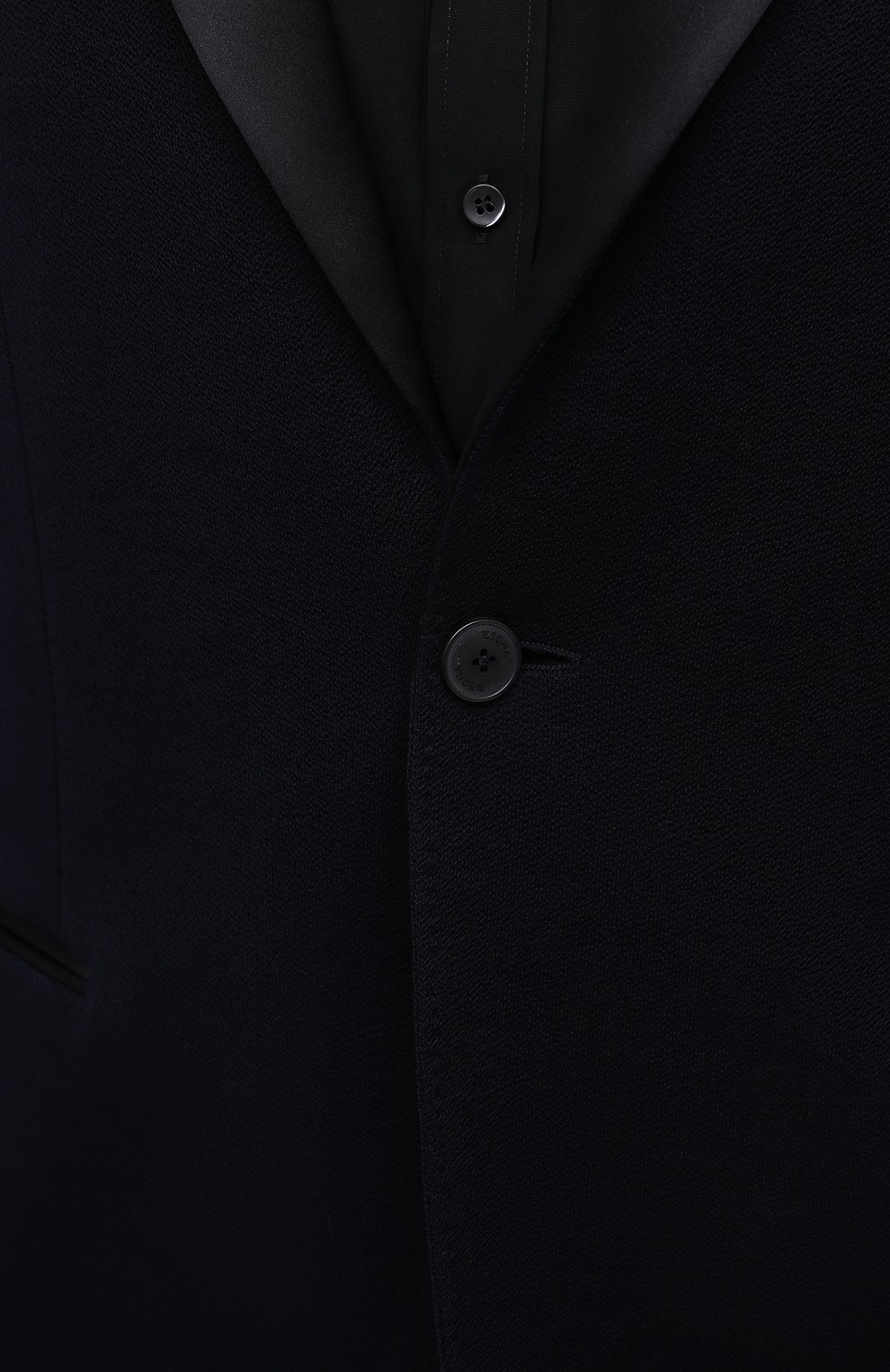 Мужской пиджак Z ZEGNA темно-синего цвета, арт. 977757/1DNKG0 | Фото 5 (Рукава: Длинные; Случай: Вечерний; Материал внешний: Синтетический материал, Хлопок; Длина (для топов): Стандартные; Стили: Классический; 1-2-бортные: Однобортные; Пиджаки М: Прямой; Материал подклада: Вискоза)