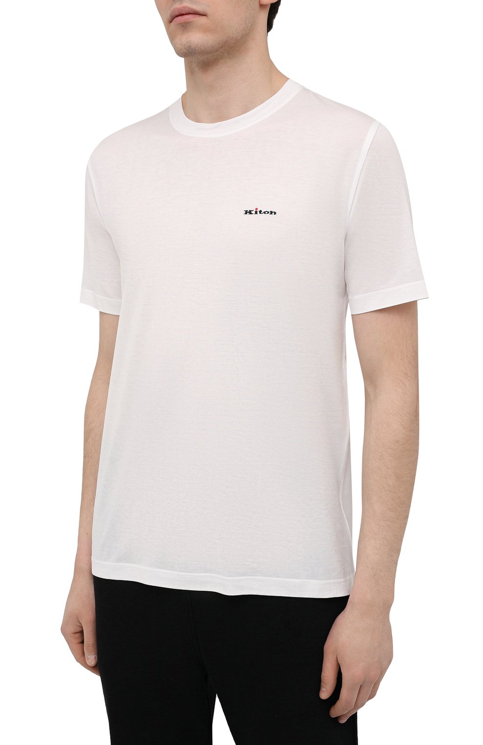 Мужская хлопковая футболка KITON белого цвета, арт. UK1274 | Фото 3 (Принт: Без принта; Рукава: Короткие; Длина (для топов): Стандартные; Региональные ограничения белый список (Axapta Mercury): RU; Материал внешний: Хлопок; Стили: Кэжуэл)