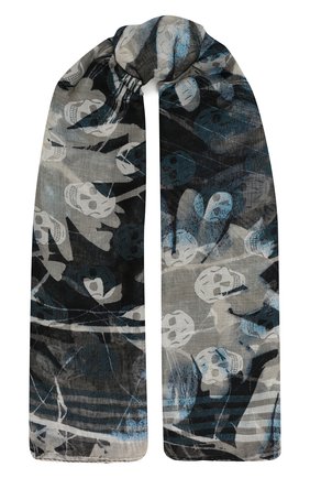 Женская шаль ALEXANDER MCQUEEN темно-синего цвета, арт. 658409/3D29Q | Фото 1 (Принт: С принтом; Материал: Текстиль)