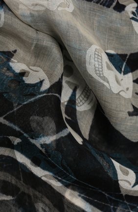 Женская шаль ALEXANDER MCQUEEN темно-синего цвета, арт. 658409/3D29Q | Фото 2 (Принт: С принтом; Материал: Текстиль)