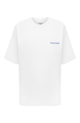 Женская хлопковая футболка OPENING CEREMONY белого цвета, арт. YWAA010S21JER002 | Фото 1 (Материал внешний: Хлопок; Длина (для топов): Стандартные; Принт: С принтом; Стили: Спорт-шик; Женское Кросс-КТ: Футболка-одежда; Рукава: Короткие; Региональные ограничения белый список (Axapta Mercury): RU)